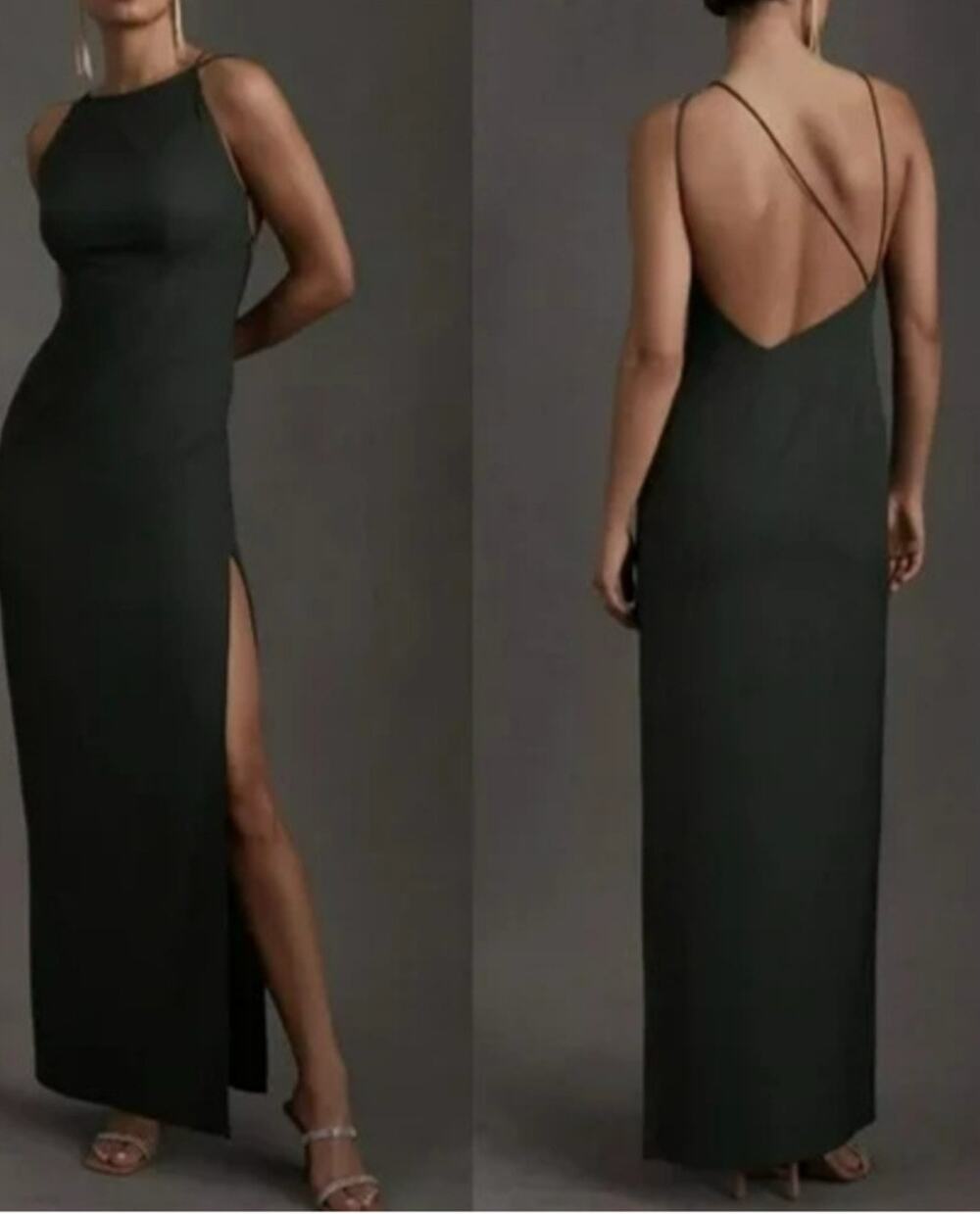 BHLDN Marta Crepe Bridesmaid Dress in Forest Green Strappy Spaghetti Strap Sz 10